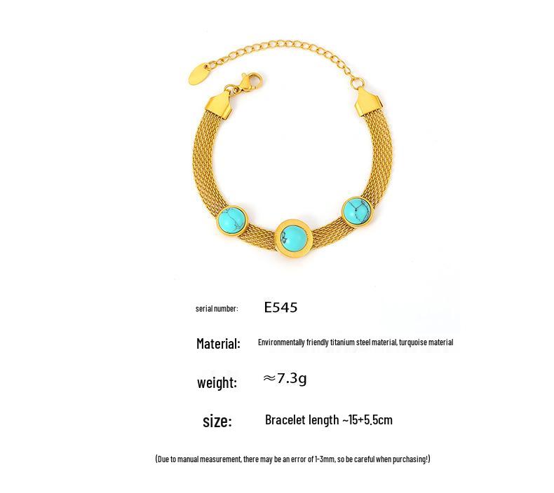 18K Gold Plated European-Style Turquoise Mesh Bracelet with Retro Design