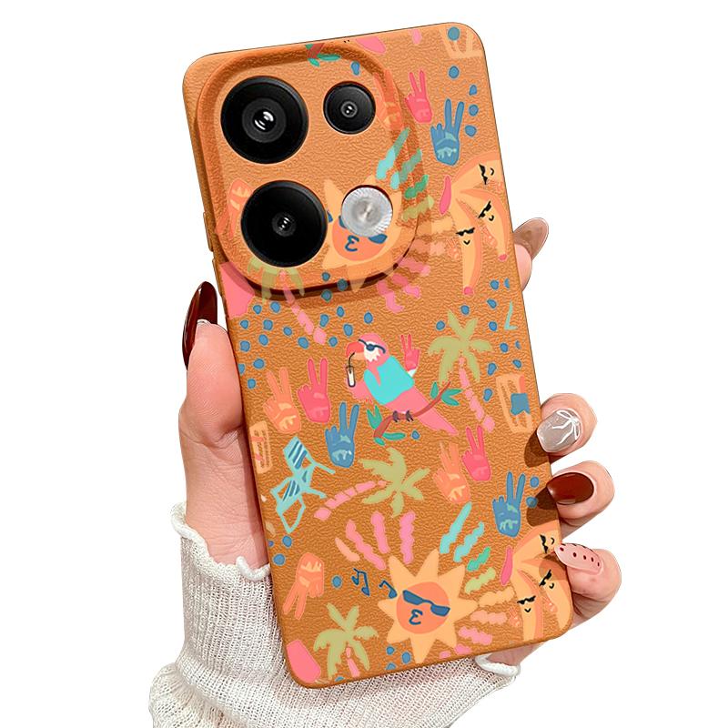 Kolorowe Etui z Wzorem Kreskówkowym Xiaomi 14T 13T 11T Pro Skórzana Faktura Silikonowe Pokrowiec Funda Dla Redmi Note 14 13 Pro 4G 5G 12 11