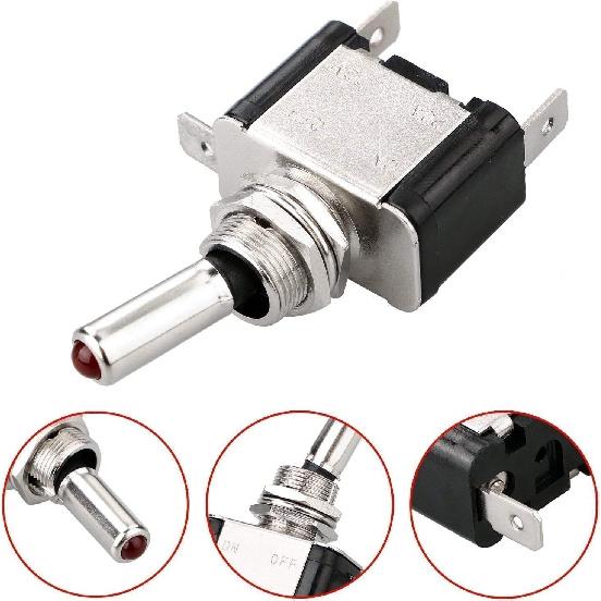 Linkstyle 5PCS 12V LED Toggle Switch, Waterproof 3 Pin SPST 20A ON/Off Red Lighted Rocker Toggle Switch, For Auto Car Marine RV Vehicles Truck Boat