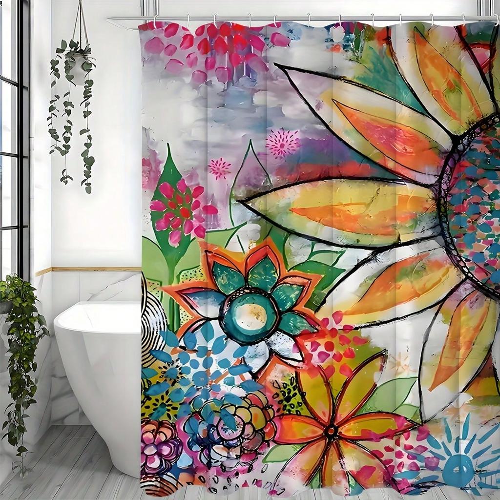 Vibrant Floral Shower Curtain: Embrace The Colorful Sunflower, Soft Fabric, Creative Vibes For Your Inspiring Bathroom