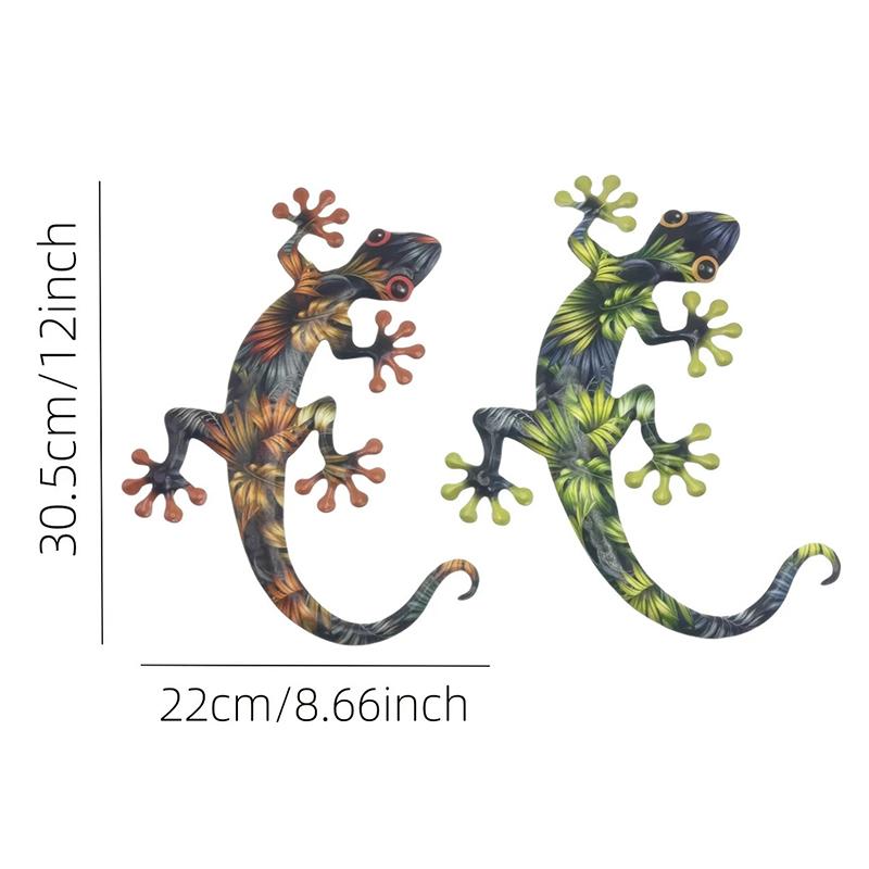 2-teilige Eisen-Gecko-Wanddekorationen, geeignet für Haus-, Garten-, Hofdekoration, Türrahmendekoration, Heimverschönerung En