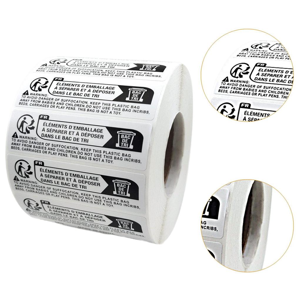 Ostrzeżenia przed uduszeniem 2000 etykiet prostokątnych Trzymać z dala od dzieci Ryzyko uduszenia Ostrzeżenie Samoprzylepne naklejki