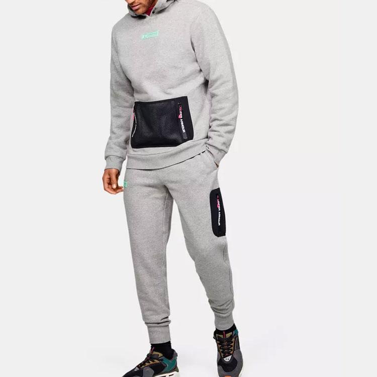 Under Armour Retro Color Block Pocket Fleece Hoodie Men Hoodies Gray 1359141-014
