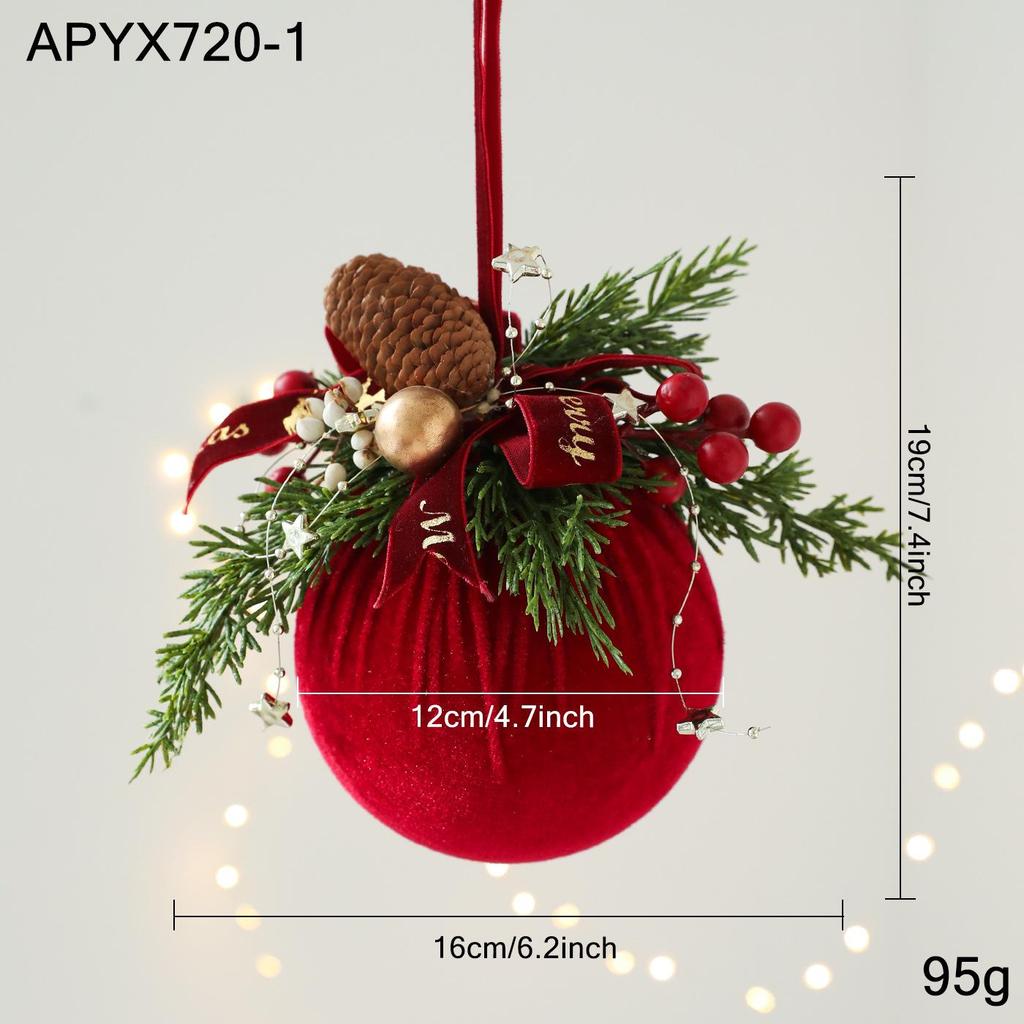 Red Flocked Fabric Christmas Tree Ornament Ball