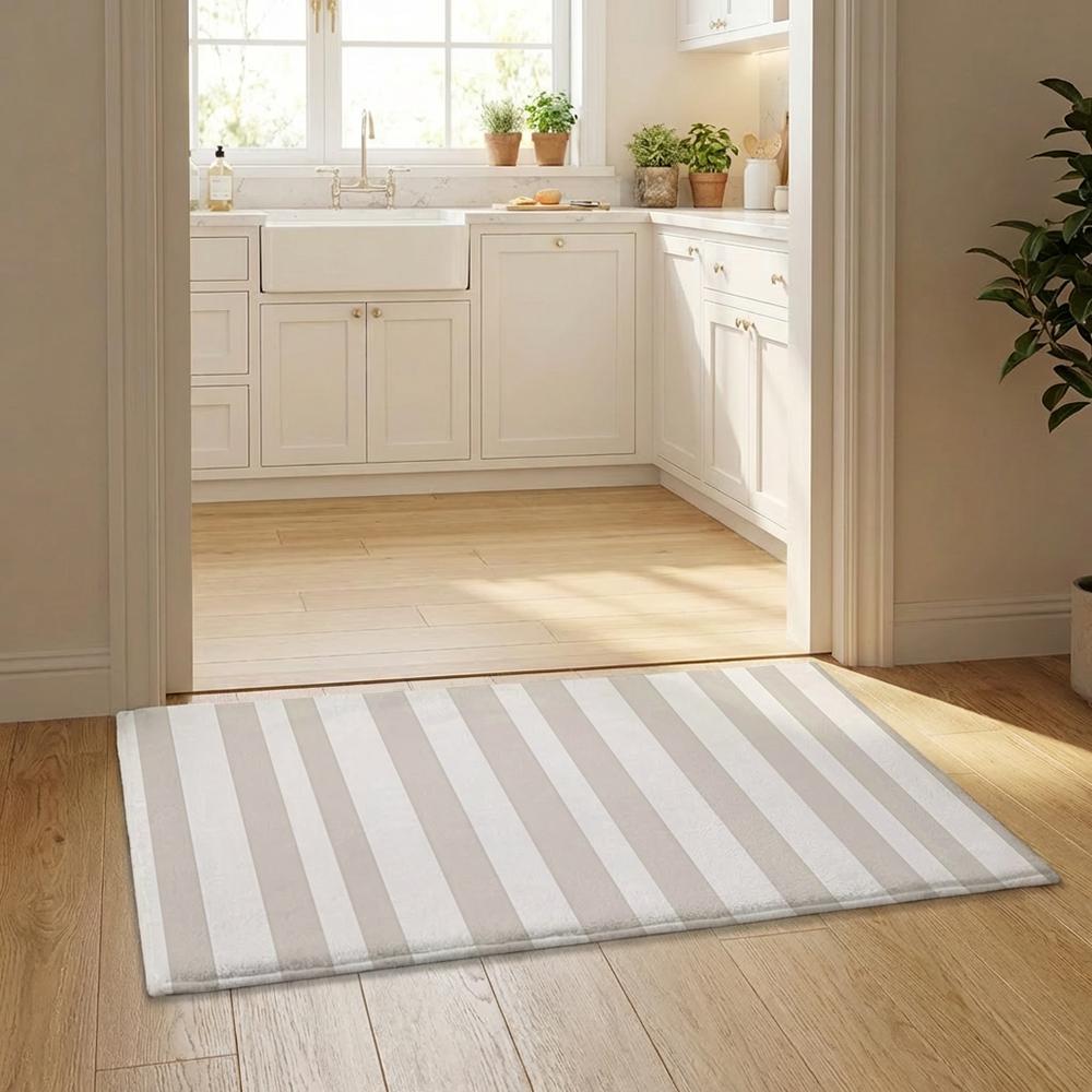 Colorful Striped Pattern Floor Mat Flannel Door Mat Non-Slip Bedroom Living Room Home Decor