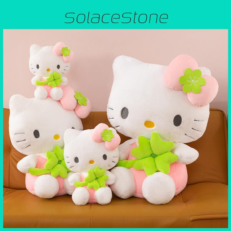 Fourleaf Green Clover Bow Cat Plush Toy Girlfriends Gift Lucky