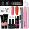 11Pcs Nail Extension Gel Kit - Clear/Nude Polygel Resin for Nail Extension, Acrylic Liquid, U-Shape Nail Forms, Brush, Nail Art Tool Set