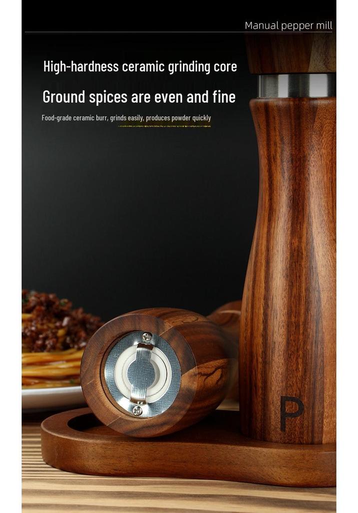 Acacia Wood Pepper and Sea Salt Grinder Set with Ceramic Core and Steel Ring