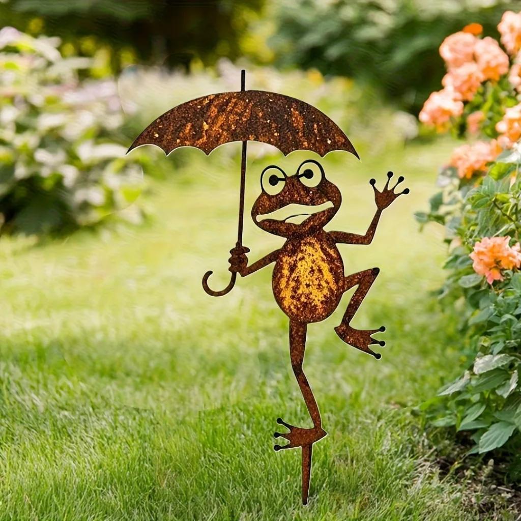 Retro Rust Iron Frog Stake Decorative Garden Art Metal Lawn Ornament Outdoor Decorations for Garden Yard Stakes Metal Crafts