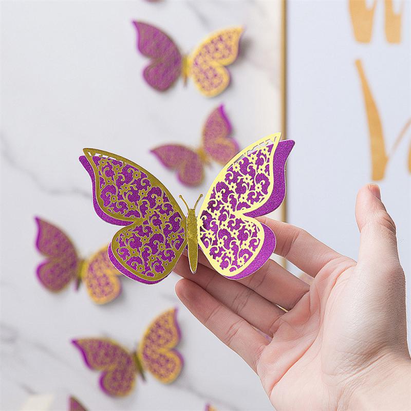 Hollow Butterfly Wall Sticker Hollow Butterfly Metallic Feel Home Decoration 3d Stereo Decorations Party Butterfly Decoration