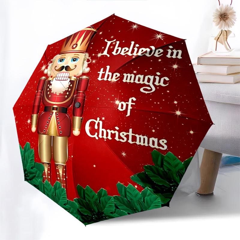 

1pc I Believe in the Magic of Christmas Automatic Opening/Closing Umbrella with Foldable Design, 8-Bone Iron Frame, Outdoor Use, Perfect Gift for Fans