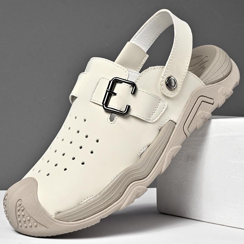 

Fashion Summer Breathable Men s Bag Head Sandals Hollow Mesh Hole Shoes Outdoor Non-slip Loafers Lightweight Sports Leisure Beach Shoes 39 бежевый