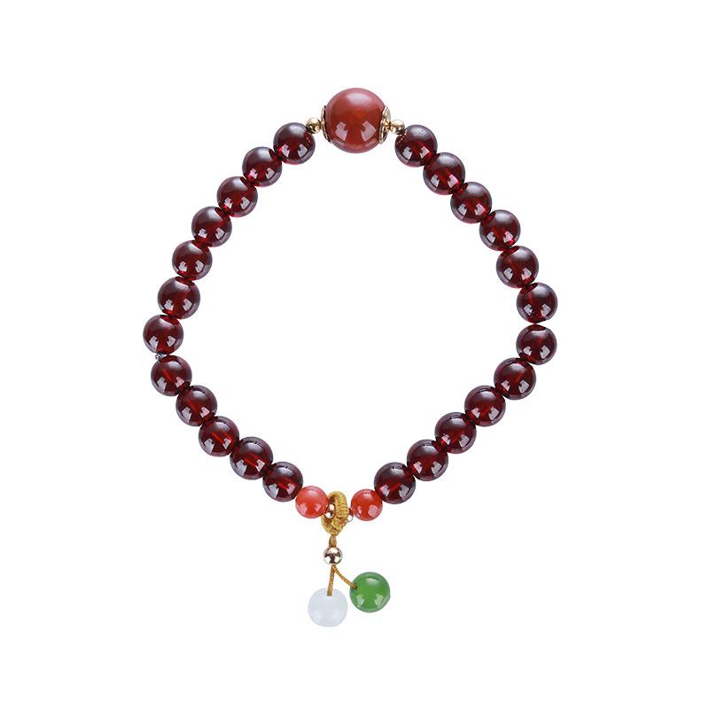 Burgundy Garnet Bracelet Female Niche Design Ethnic Style Natural Hetian Jade Diy Nanhong Bracelet