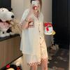 Korean version contrasting color collar soft cute pocket Kitty cat pajamas women's summer short-sleeved shorts set princess style loungewear