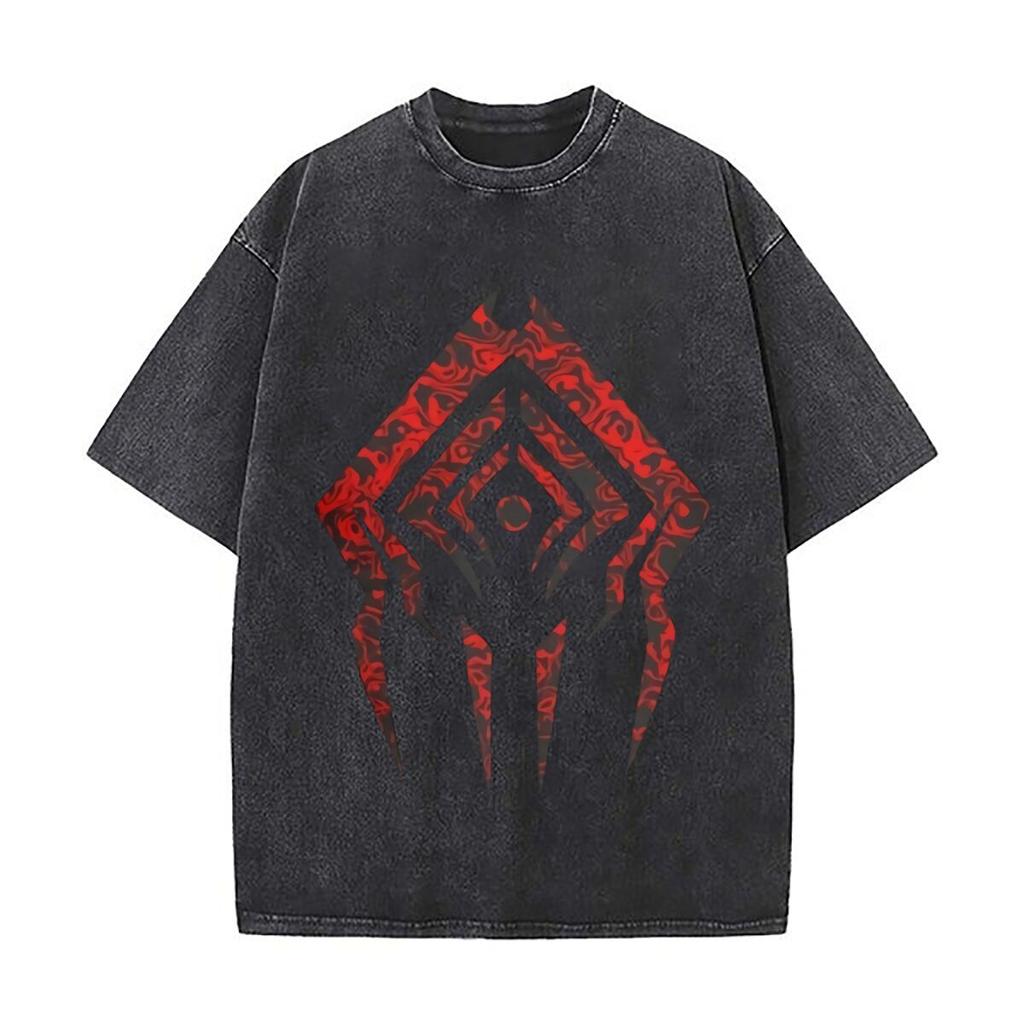Abstract Tribal Symbol Mystical Pattern Art Vintage Distressed Washed Cotton Short Sleeve Streetwear Outfit
