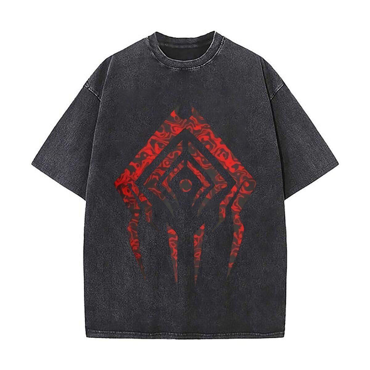 Abstract Tribal Symbol Mystical Pattern Art Vintage Distressed Washed Cotton Short Sleeve Streetwear Outfit S