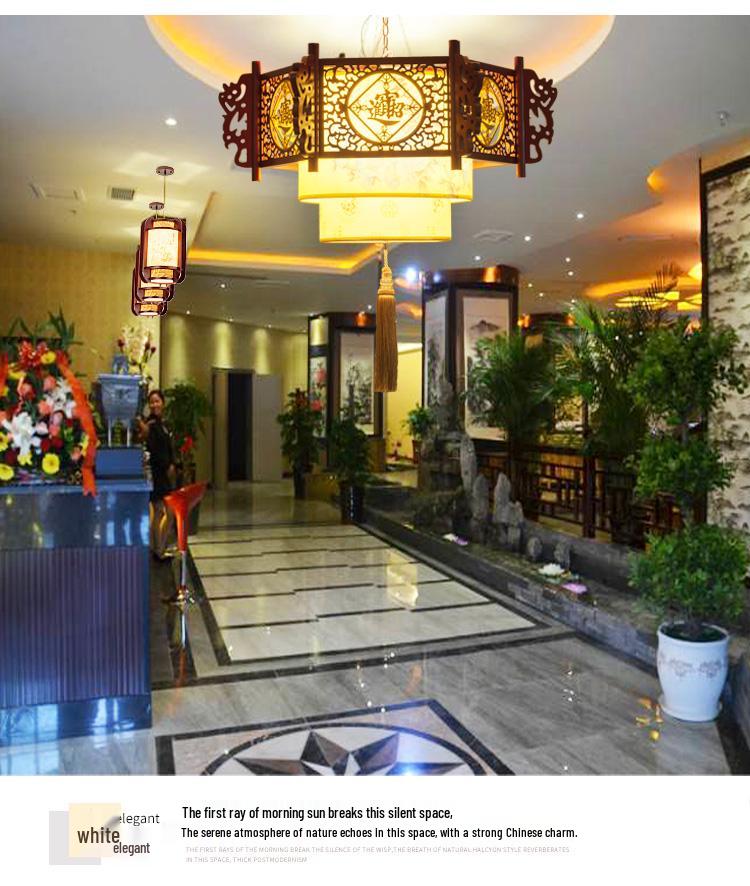 Hexagonal Solid Wood Chinese Antique Pendant Light for Teahouse or Restaurant