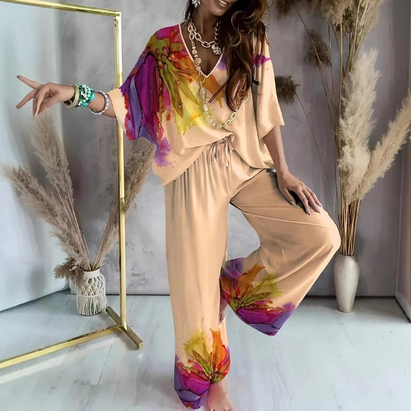 Comfortable Round-neck Loose Casual Printed Set