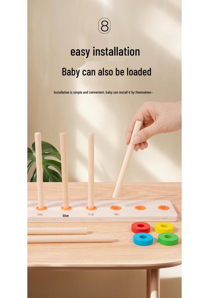 Wooden Montessori Rainbow Ring Stacking Tower - Number Calculation Educational Toy for Kindergarten