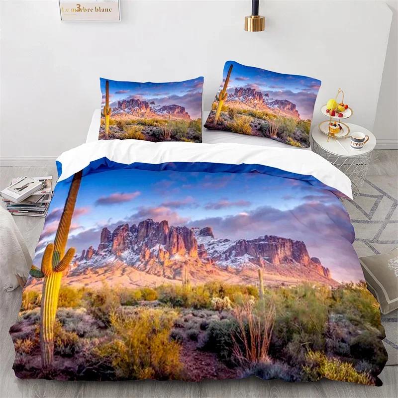 Comforter Cactus Tropical Desert Plant Queen Comforter Mountain Sunrise Bedding Set Microfiber For Kids Teen Comforter (quilt)-EU Single(135*200cm)3pcs
