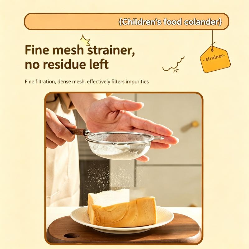 Fine Filter Strainer 304 Stainless Steel Wooden Handle Complementary Food Soybean Milk Filter Residue Spoon