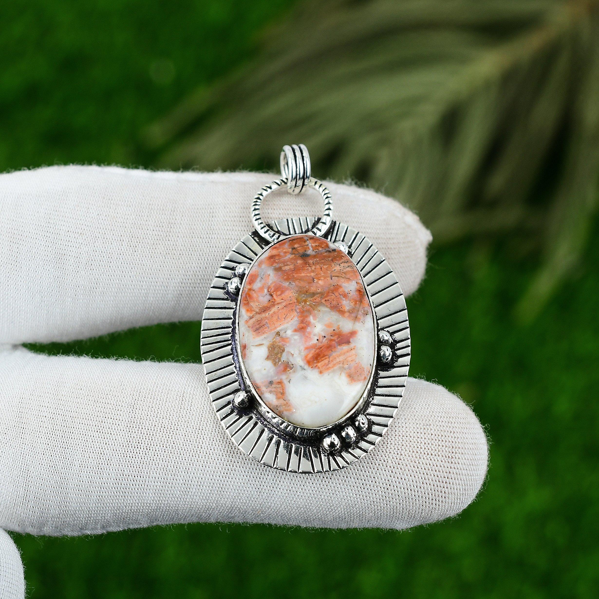 Oval Rainbow Jasper Gemstone Sterling Silver Engagement Mother Pendant Jewelry