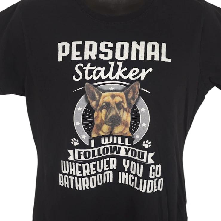 

German Shepherd Dog T Shirt Womens Size Large Black Personal Stalker GSD L