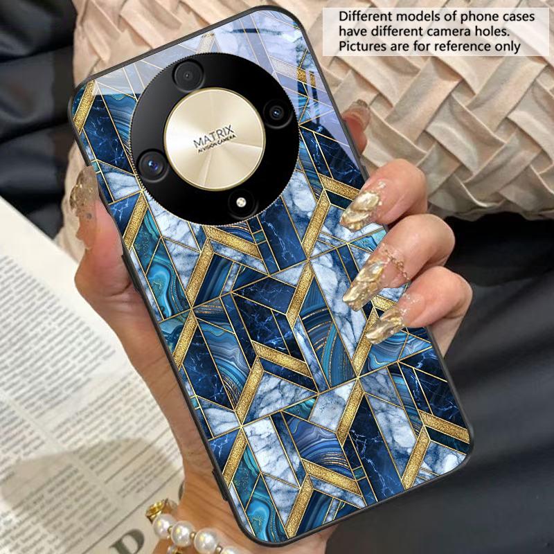 Marble Patterned Metal For Honor Magic 6 50 70 90 5 Lite X7b 200 Pro Nova 10 Nova 5T X6 P30 Pura 70 Ultra Glass Phone Case
