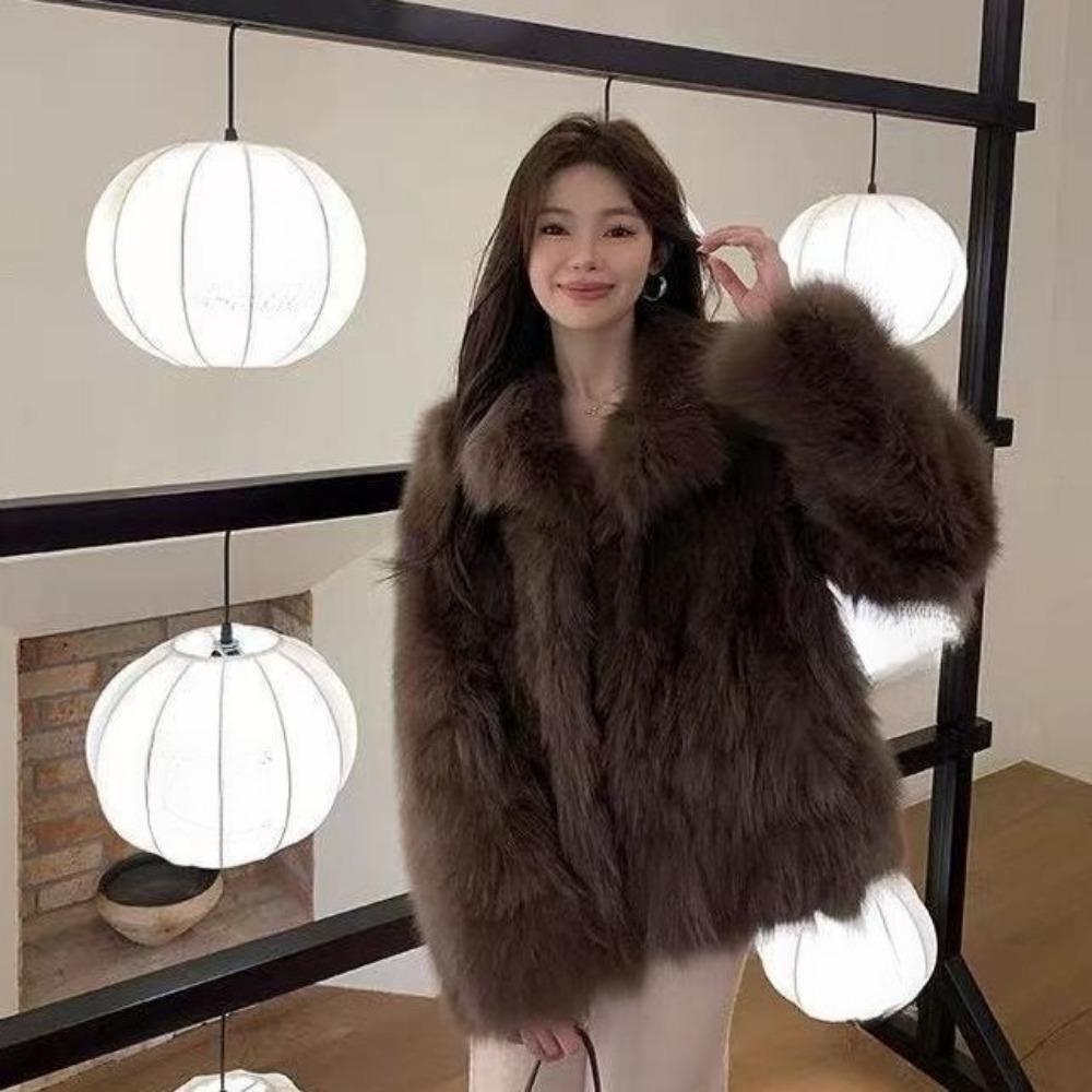 Autumn and Winter Environmentally Friendly Fur Coat Imitation Fox Hair Millennials Socialites Young Warm Thickened Loose Lapel Coat