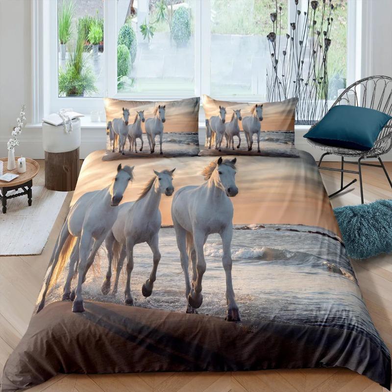 Galloping Horse Bedding Set Califking 260X240 Luxury Bed Comforter Double Home Duvet Set Cover Queen Size Pillowcases 2/3Pcs
