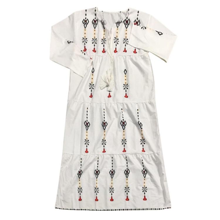 Damenmode Retro V-Ausschnitt Locker Langarm Maxi-Kleid mit Druck