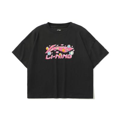 Graffiti Cartoon Print Loose Sports Short Sleeve T-Shirt Women Tops Black AHSR832-6