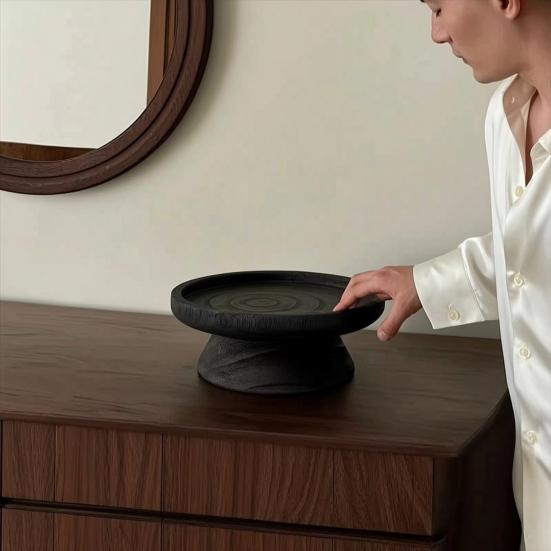 Solid Wood Artistic Tray Vintage Floor-Standing Aromatherapy Ornament Chinese Zen Aesthetic Wooden Craft