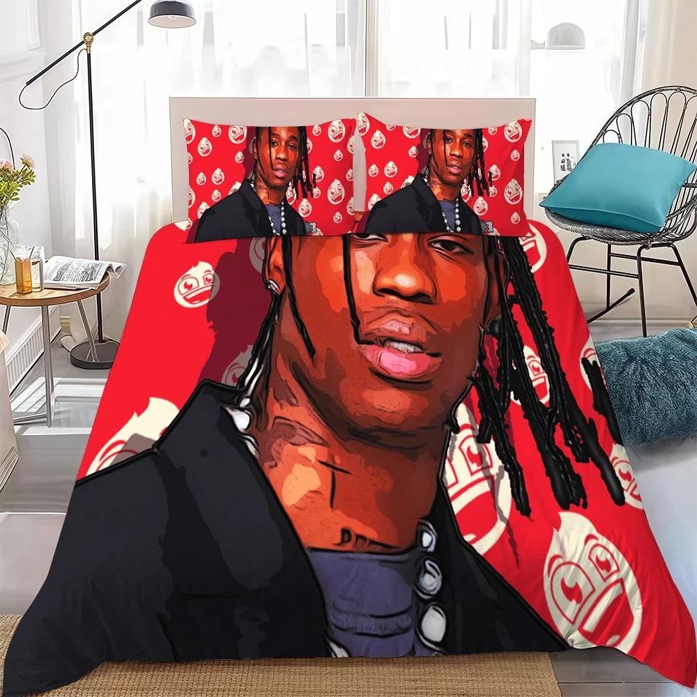 3D Print Rapper T-Travis S-Scott Jack Bedding Set Soft Comforter Cover With 1/2pcs Pillow Shams For Kids Adults Duvet Cover