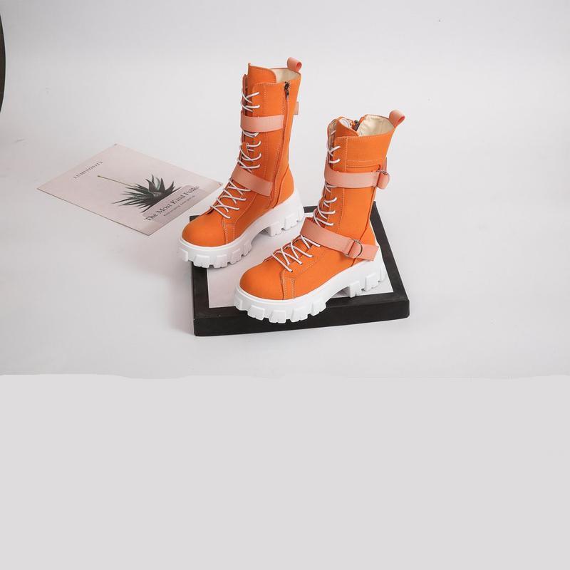 Женские парусиновые туфли с высоким берцем повседневные мотоциклетные ботинки с закругленным носком на толстой подошве 43 оранжевый 2890₽