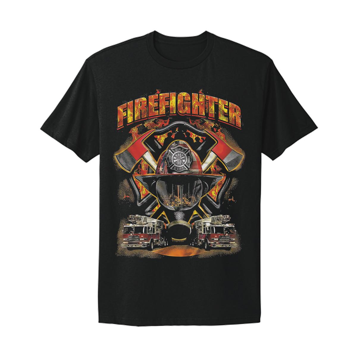 Firefighter FD Fire Fighter Rescue Flame graphic vtg design T-shirt M