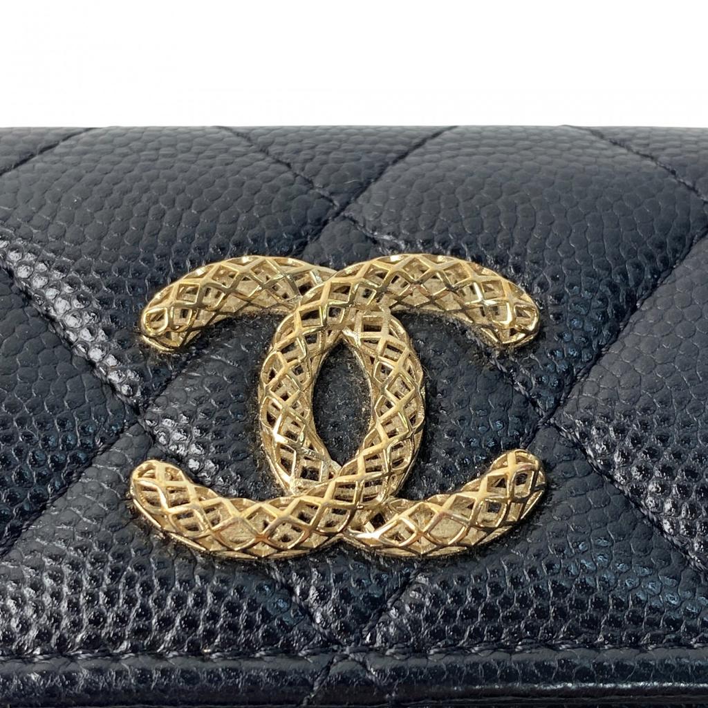 Used CHANELTri-fold Wallet Black/pink Leather Women
