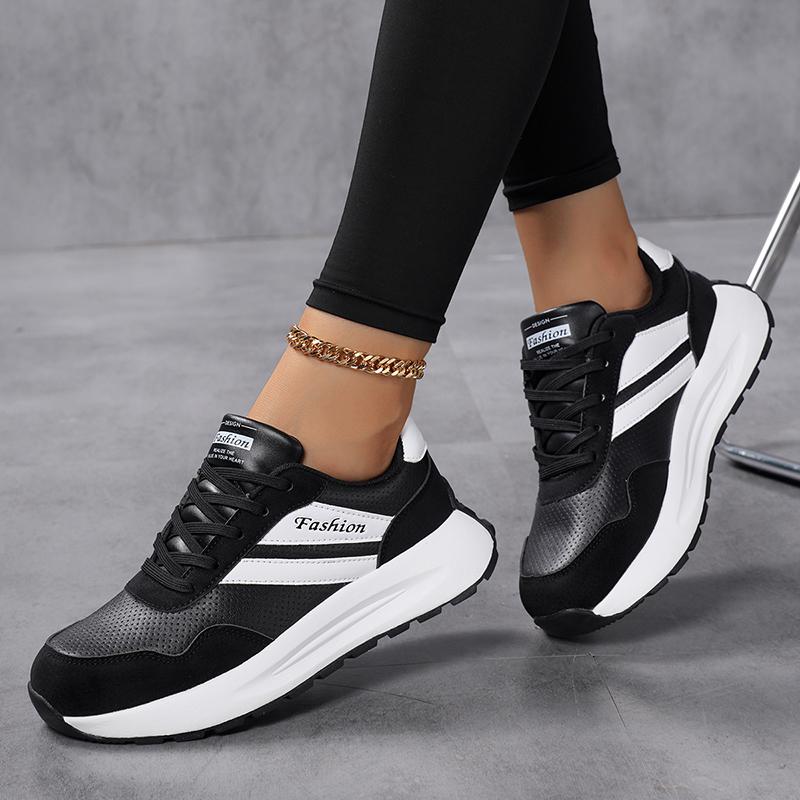 Spring Thick Bottom Women's Shoes Summer Casual Patchwork Leather Sneakers Casual Vulcanised Shoes Ladies Running Shoes