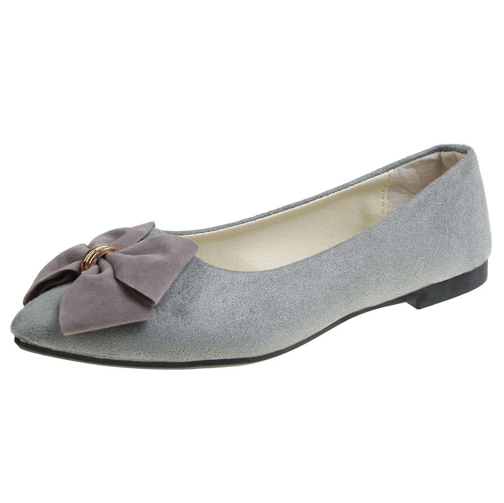 2025 Spring/Autumn Women's Bow Suede Loafers - British Style, Casual, Low-Cut, Plus Size