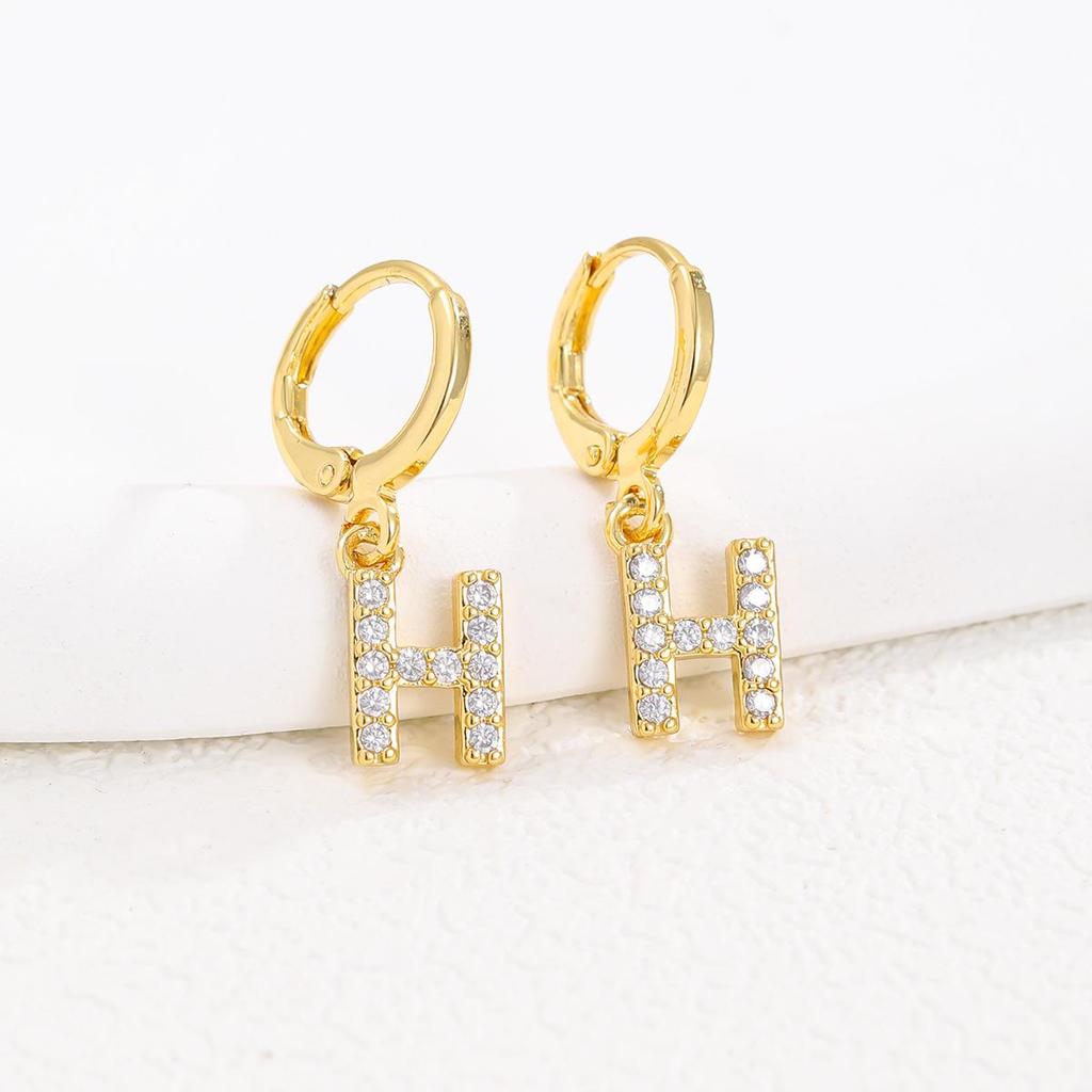 European and American Fashion Gold-Plated Zircon Letter Earrings for Women