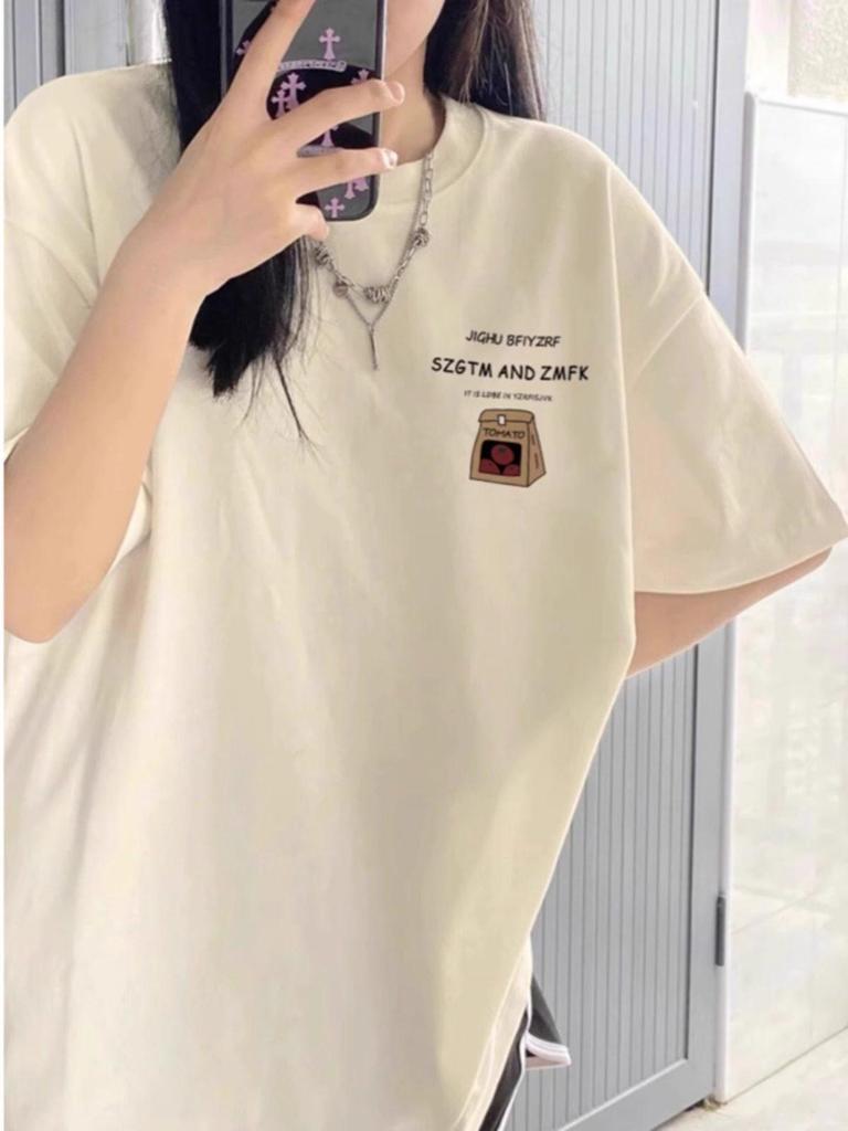 Korean Style Loose Fit Cotton Printed White T-shirt for Women, Plus Size Chubby Girls, Chic Half Sleeve, Perfect for Couples