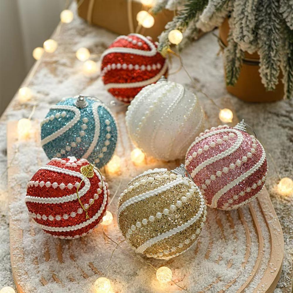 5 Pcs Red and White Christmas Tree Ornaments Christmas Ball Decorations 3.15 Inches Stripe Snowflake Tree Decoration for Home Indoor Outdoor