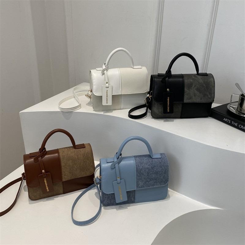 Fashion Splicing Contrasting Color Portable Small Square Bag Women's New Simple Shoulder Bag Versatile Messenger Bag