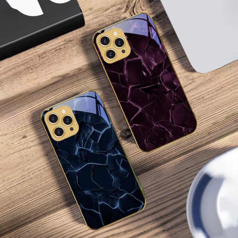 Red Lava Texture Pattern For IPhone 16 Pro Max 15 P Ro 14 13 Plus 12 Mini 11Pro Max XS Max XR Golden Tempered Glass Phone Case