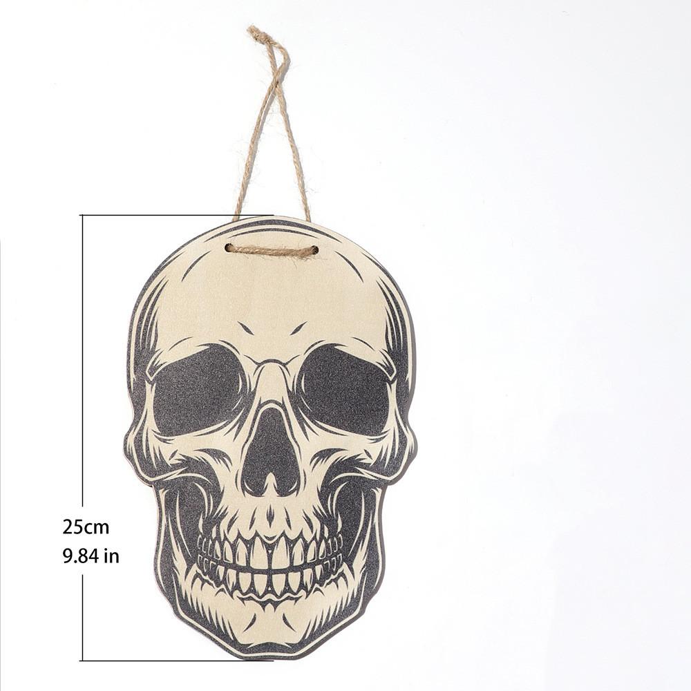 Halloween Wooden Door Plate With Ornaments Skull Pumpkin Hanging Holiday Witch Doorplate Wood Handicraft Pendant Decoration