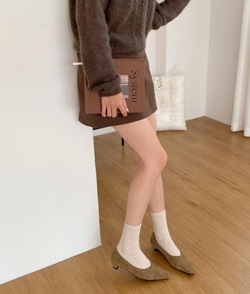 Coarse heel single shoes female versatile little fairy 2025 new shallow mouth small fragrant style work one pedal low heel Mary Jane shoes