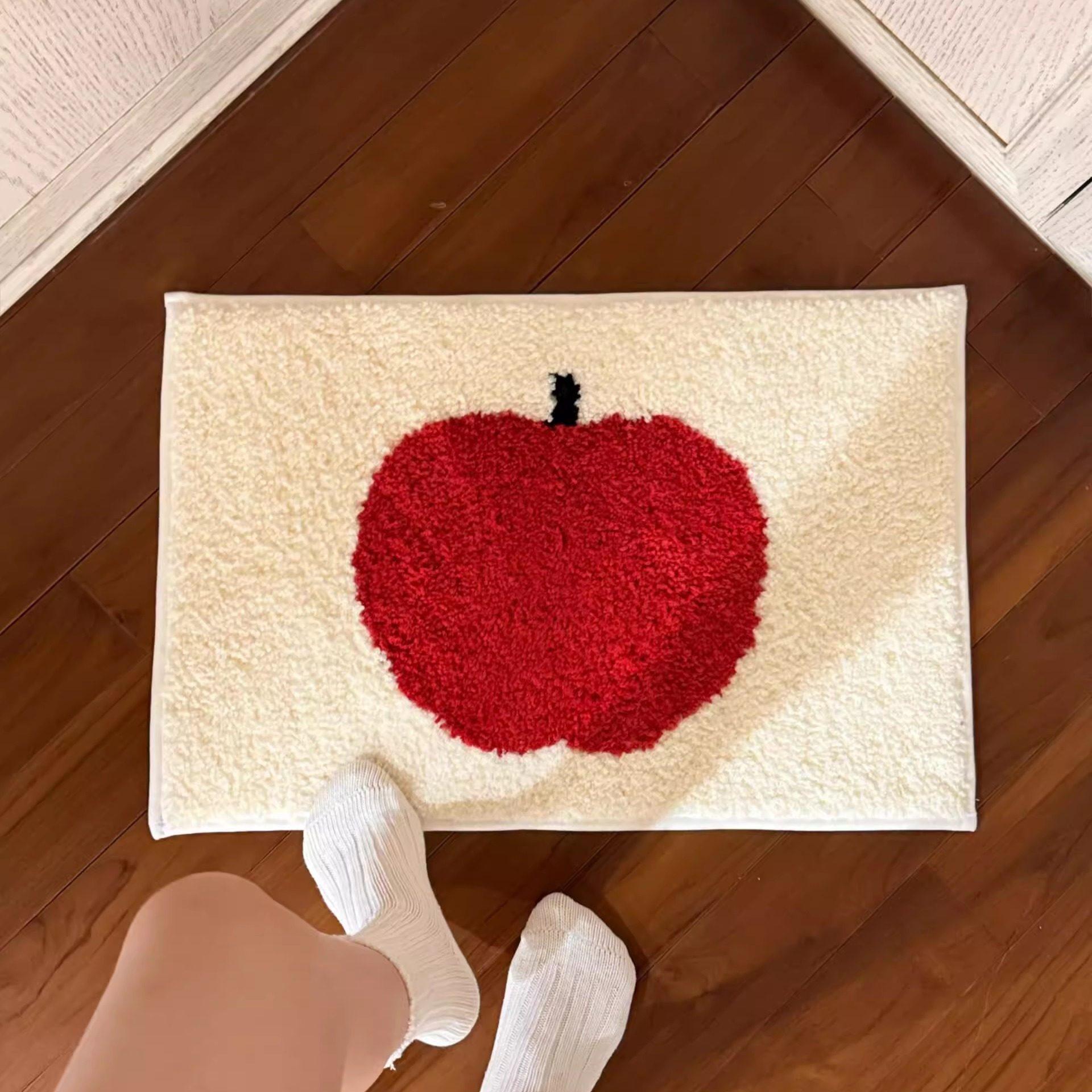 

VIKAMA Creamy Style Apple Carpet Anti-slip Entry Floor Mat Soft Absorbent Bathroom Mat Bedside Rug for Bedroom Home Decoration 40x60cm 16x24inch