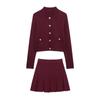 Spring 2025 Women's Metal Button Knit Cardigan & High-Waisted Midi Skirt Set