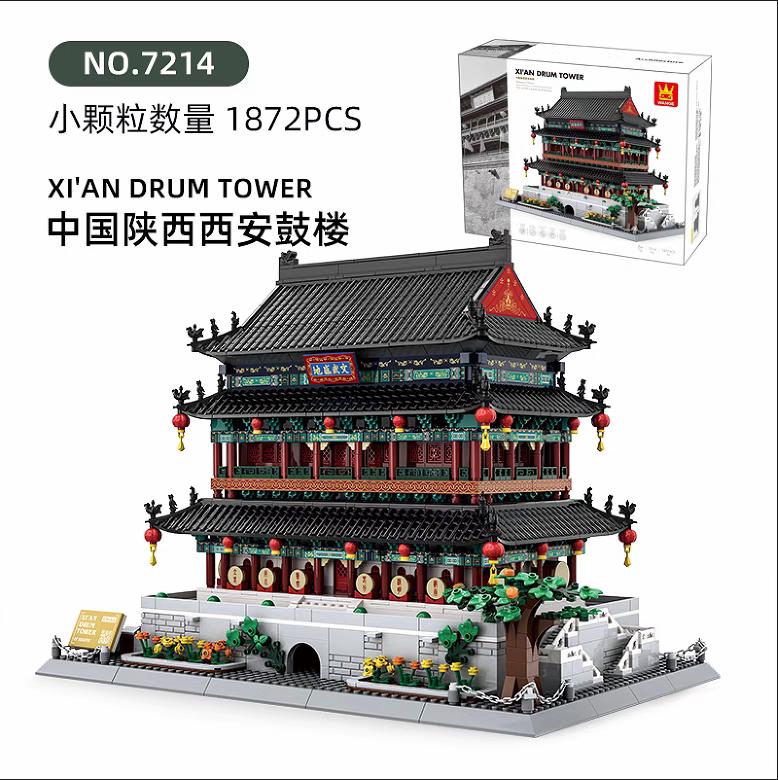 1872PCS Chinese Style Building Blocks Xi'an Drum Tower & Chongqing Liziba Mini Bricks Educational Assembly Toy Gift For Boys
