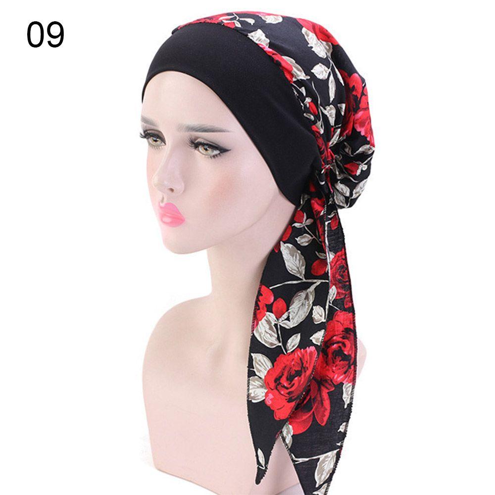 Adjustable Headwear Pre-Tied Printed Chemo Pirate Cap Cancer Head Scarf Hair Loss Hat Muslim Turban EMA